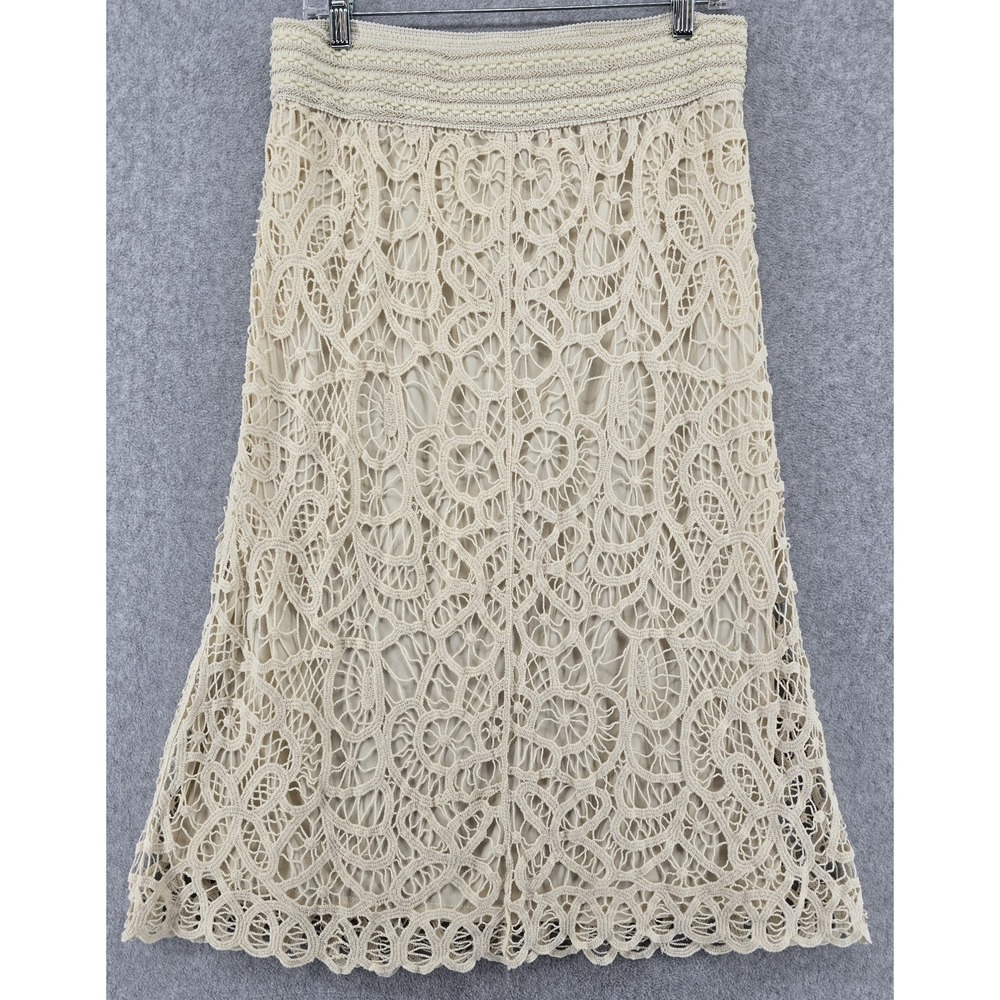 Adiva Ivory Crochet 3 Pc Lined Skirt and Top Women's L Mother of Bride Elegance - Picture 5 of 8